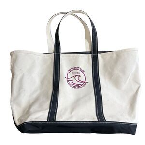 Vtg LL Bean Boat And Tote Cream White Navy Bag Canvas w/ Zipper Embroidered